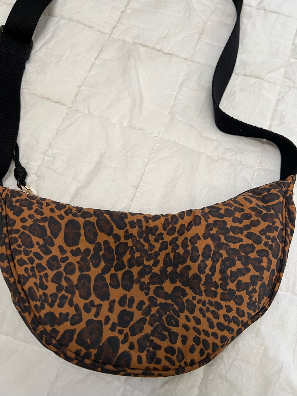 Leopard Print Crescent Shoulder Bag - Brown/Black